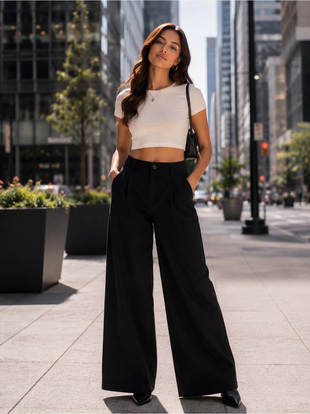 High-Waist Wide-Leg Pants - Black
